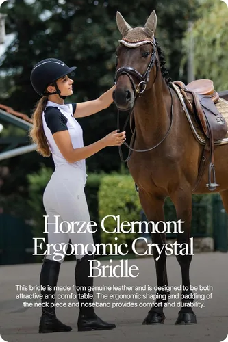 Vista 8 de HORZE Clermont - Brida ergonómica acolchada de cuero genuino para caballos, banda de nariz flash incluida, color negro, caballo