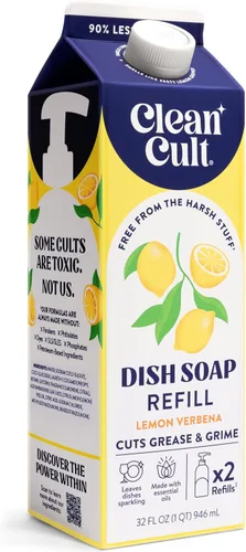 Cleancult Repuesto líquido de jabón para platos (32 onzas, 1 paquete), poder de limpieza a base de plantas, jabón para platos que corta la grasa y