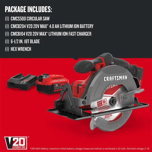 Vista 3 de CRAFTSMAN Kit de sierra circular inalámbrica V20, 6-1/2 pulgadas, batería y cargador incluidos (CMCS500M1)