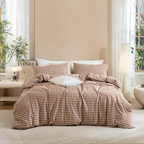 Vista 45 de JIYUAN - Juego de 3 piezas de 1 funda de edredón de algodón 100% lavado de 90x90 pulgadas (relleno no incluido) y 2 fundas de almohada, cómodo