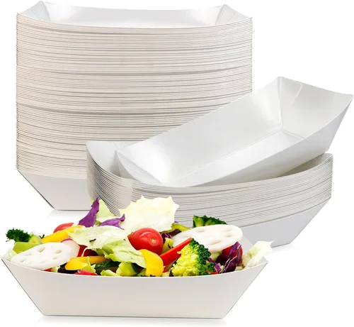 Vista 7 de Oomcu Paquete de 100 bandejas de papel resistentes de 3 libras, botes desechables de papel kraft marrón para aperitivos de fiesta, nachos, perros