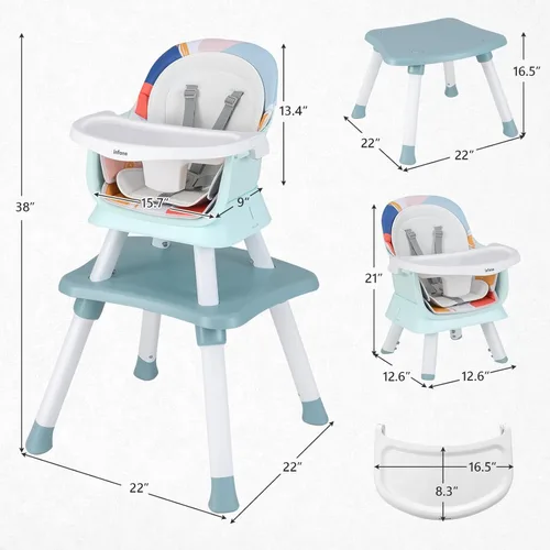 Vista 9 de INFANS Silla alta 8 en 1 para bebé, silla alta convertible para bebés y niños pequeños, asiento elevador de comedor para bebés, mesa de bloques