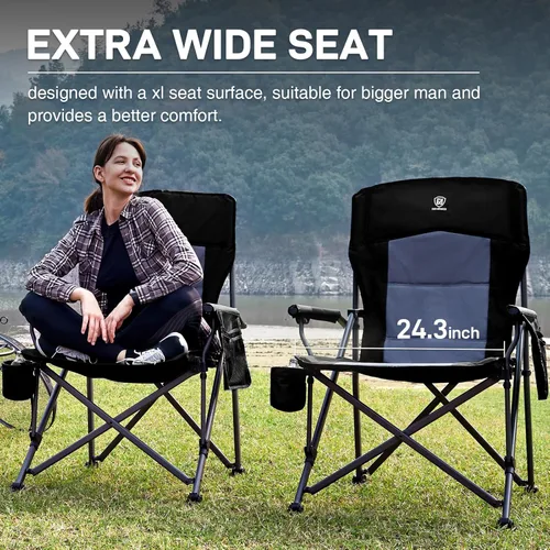 Vista 6 de EVER ADVANCED Silla de camping plegable de gran tamaño para adultos, silla de césped resistente con bolsillos laterales, silla cuádruple plegable