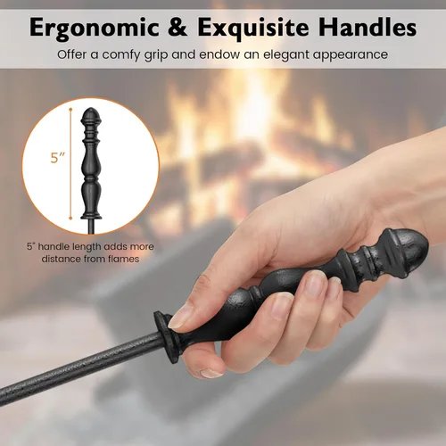 Vista 7 de IRONMAX Juego de herramientas de chimenea de 5 piezas de hierro de 26 pulgadas para interiores y exteriores