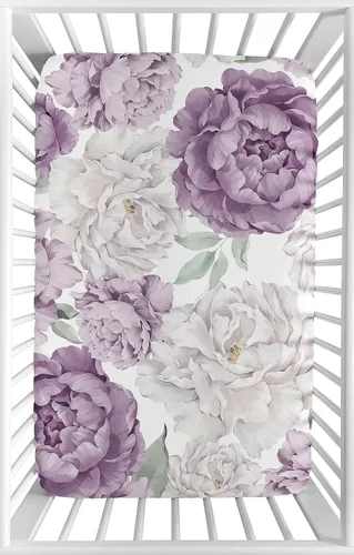 Sweet Jojo Designs Sábana bajera para cuna, color morado lavanda, bohemio, elegante, floral, para niña, para habitación de bebé, habitación de