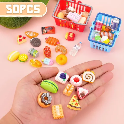 Vista 2 de 50 Piezas de Comida en Miniatura, Botellas de Bebidas, Latas de Refresco, Juguetes de Juego de Simulación, Accesorios de Fiesta para Mini Juego