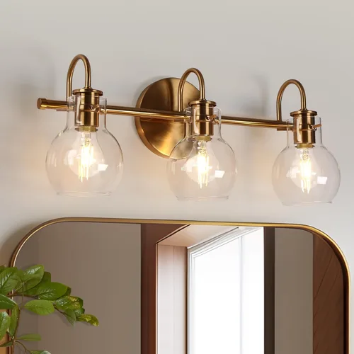 Vista 14 de KSANA Lámparas de baño negras, 4 luces modernas de casa de campo negras con pantalla de vidrio transparente sobre espejo para pasillo, cocina