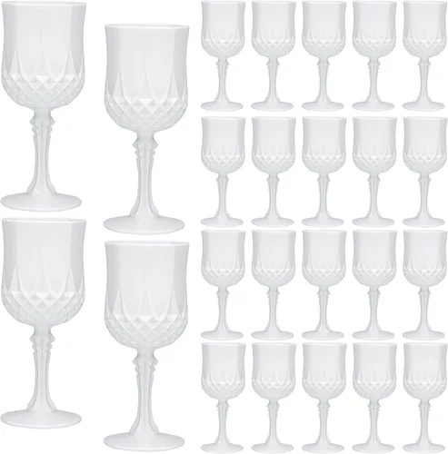 Vista 8 de JLYLOL Copas de Vino de Plástico Vintage de 7 OZ Copas de Plástico Vintage Vasos para Beber de 12 Piezas Cristalería Retro para Bodas Copas de Agua