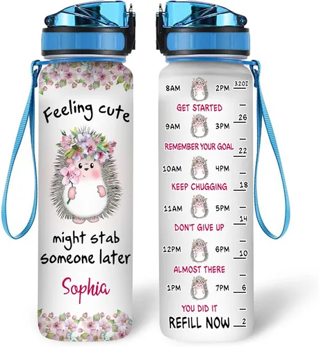 Vista 38 de Hyturtle Botella de agua motivacional personalizada para amantes de los erizos de 32 onzas, 1 litro, fácil de distraer con erizos, botella de agua