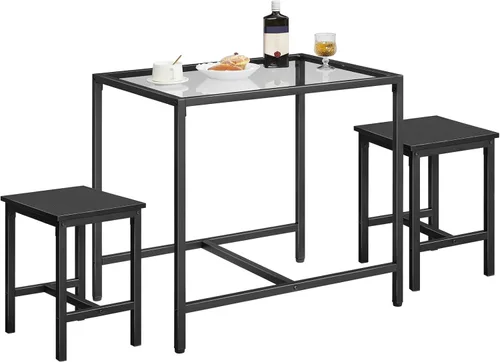 Vista 6 de HOOBRO Juego de mesa de comedor moderno, juego de mesa de vidrio para comedor de espacios pequeños, mesa de cocina y sillas para 3 mesas con sillas
