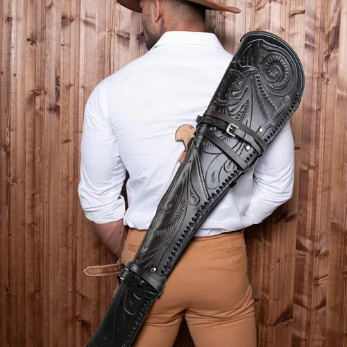 Vista 6 de Hulara Real Leather Rifle Scabbard for Lever Action Rifle Case Shotgun Scabbard Carved Saddle Scabbard For Henry Big Boy Rifle With Padded