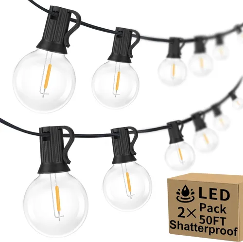 Vista 24 de Bosceos Tira de luces LED G40 de 25 pies para exteriores, regulables, impermeables, inastillables, con 13 bombillas conectables, luces colgantes
