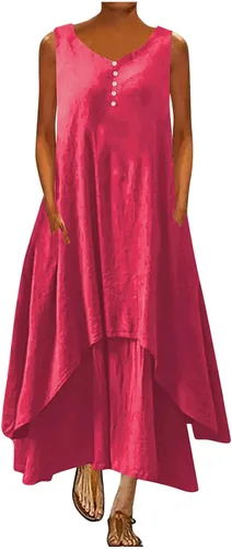 Vestidos de verano de lino y algodón para mujer 2024 Vestido Largo Mangas bolsillos a la Moda Vestidos Largos con
