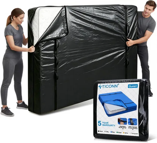 Vista 15 de TICONN Bolsas para colchón para mudanza, bolsa de almacenamiento de servicio pesado para colchón Full XL con asa perimetral y hebillas ajustables
