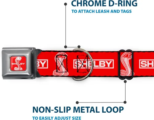 Vista 5 de Buckle-Down Collar de perro hebilla de cinturón de seguridad Shelby Box Logo y Super Snake Cobra Rojo Blanco 15 a 24 pulgadas 1.0 pulgadas de ancho