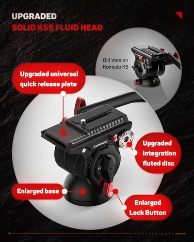 Vista 8 de IFOOTAGE Cabezal Fluido de Video Komodo K5S, Cabezal de Video de Aluminio para Trípode Monopie, Montaje de Cabezal Fluido de Cámara para Cámara