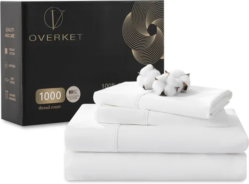 Vista 26 de Sábanas de algodón egipcio tamaño matrimonial de 1000 hilos, tejido satinado, suave, transpirable, bolsillo profundo de 16 pulgadas, 4 piezas