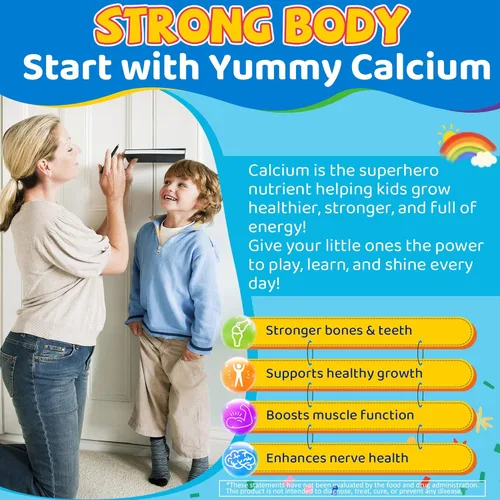 Vista 4 de Gomitas de calcio para niños + vitamina D3 K2, magnesio, zinc, suplemento de calcio de algas de absorción extra para niños, suave para estómago