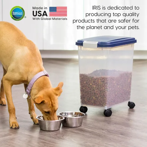 Vista 6 de IRIS USA - Recipiente hermético de 25 libras/33 cuartos de galón. IRIS USA WeatherPro - Contenedor hermético para alimentos para mascotas, con Azul