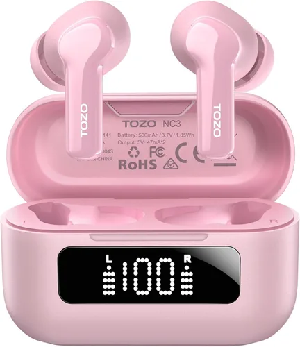Vista 14 de TOZO Auriculares inalámbricos híbridos con cancelación activa de ruido con 6 micrófonos AI Clear Call Ear Buds 68H Playtime con pantalla LED, 32 Azul