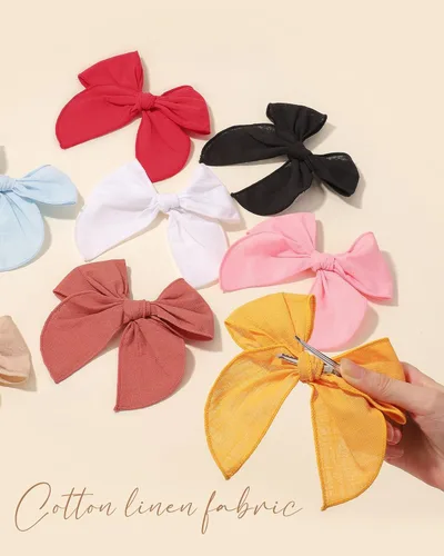 Vista 6 de doboi 20 PCS Lazos Fable de 4.5 Pulgadas Pinzas para el Cabello para Bebés y Niñas Lazos de Algodón y Lino para Niñas Accesorios para el Cabello