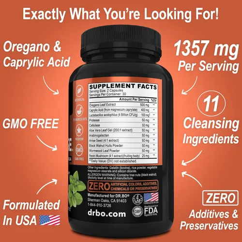 Vista 6 de Candi Cleanse & Gotas de aceite de orégano – Limpiador complejo probiótico extra fuerte y líquido orgánico – Cápsulas de ácido caprílico de hierbas
