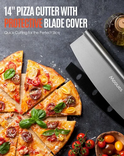 Vista 4 de Pala de Pizza de Aluminio Espátula de Pizza, Mooues Pala de Pizza de Metal de 12 pulgadas (12"x 14") con Cortador Basculante Mango de Madera