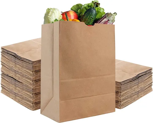 Vista 6 de Bolsa de papel marrón grande de 57 libras de alta resistencia 50 unidades, bolsas de compras ecológicas, ideal para comestibles, venta al por menor