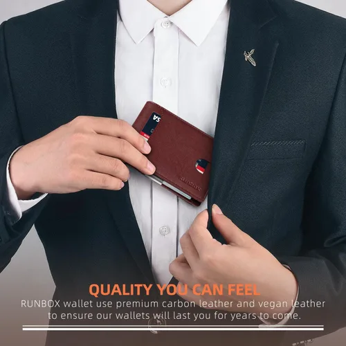Vista 192 de RUNBOX - Carteras delgadas para hombre, cartera de piel con pinza para el dinero, cartera de bolsillo frontal con bloqueo RFID, tarjetero