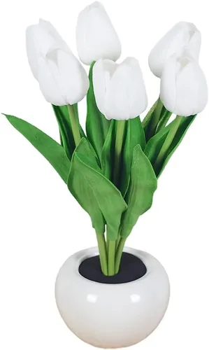 Vista 10 de Lámpara de mesa de tulipán, lámpara de mesa de tulipán, flor de tulipán, funciona con pilas, simulación de flores en maceta, decoración