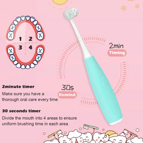 Vista 3 de AICase Triple Best Cepillo de dientes sónico para niños, cepillo de dientes recargable de 32000 VPM, diseño patentado de 3 cabezales de cepillo