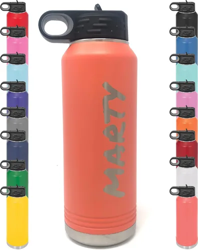 Vista 11 de Botella de agua personalizada con recubrimiento en polvo de 32 onzas, de acero inoxidable con doble pared aislada al vacío, grabado personalizado