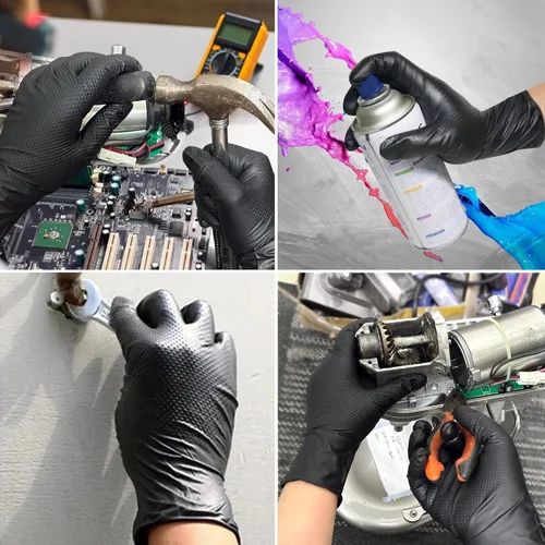 Vista 9 de TitanFlex Guantes industriales de nitrilo negros resistentes con textura de diamante elevado, sin látex (6mil/8mil)