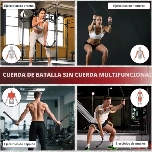 Vista 4 de Cuerdas de batalla sin cuerda pesadas, cuerdas de batalla inalámbricas portátiles resistentes para gimnasio en casa con póster, cuerda de ejercicio