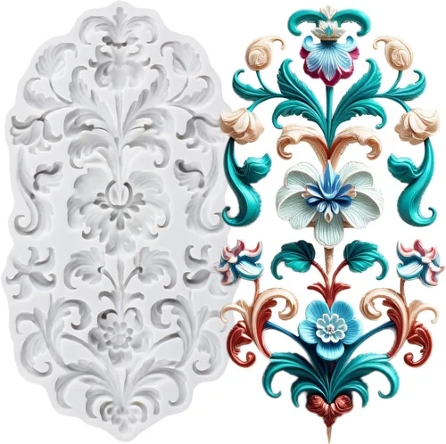 Vista 34 de Moldes de silicona estilo barroco con espirales, moldes de encaje, moldes de flores en relieve, molde de filigrana para decoración de pastel
