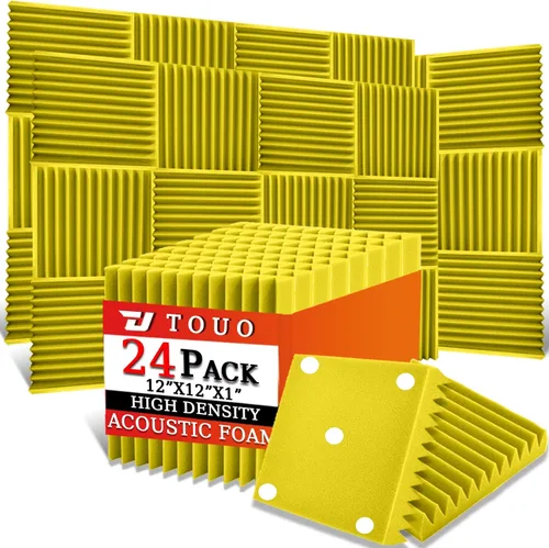 Vista 29 de Paquete de 12 paneles acústicos, paneles de espuma a prueba de sonido para pared de 12 x 12 x 1 pulgadas, espuma acústica de cuña ignífuga, paneles