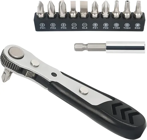 Vista 12 de STREBITO Mini juego de trinquete, 22 piezas destornillador de trinquete de ángulo recto de 1/4, llave de trinquete pequeña de 36 dientes