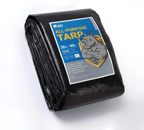 Vista 98 de GUARD SHIELD Lona resistente de 12 x 16 pies, cubierta de lona de polietileno negra y plateada impermeable, gruesa, multiusos, de 25/64 pulgadas