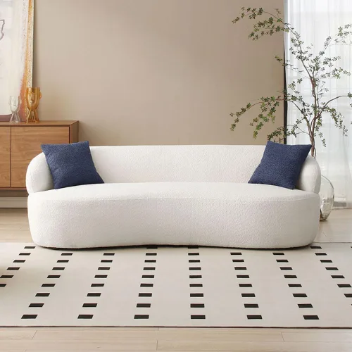 Vista 133 de JUSTONE Sofá de sala de estar curvado moderno de mediados de siglo de 101 pulgadas, sofá de tela Boucle de 4 asientos para dormitorio, oficina, beige