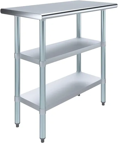 Vista 43 de AmGood Mesa de trabajo de acero inoxidable con 2 estantes NSF Mesa utilitaria de metal (12 pulgadas de largo x 24 pulgadas de profundidad)