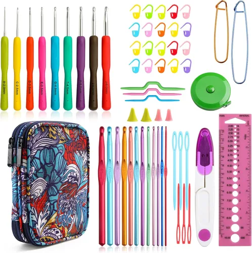 Vista 6 de KOKNIT Juego de ganchos de ganchillo con estuche de almacenamiento, agujas de ganchillo ergonómicas de agarre suave, hilo de aluminio de color liso