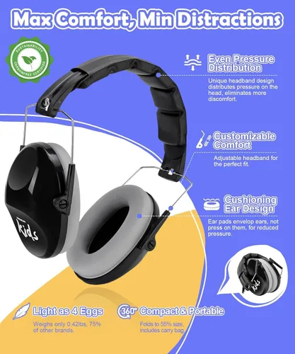 Vista 4 de PROHEAR 032 2.0 - Auriculares con cancelación de ruido para niños - Reducción de ruido de 25dB - Orejeras ajustables de protección sensorial