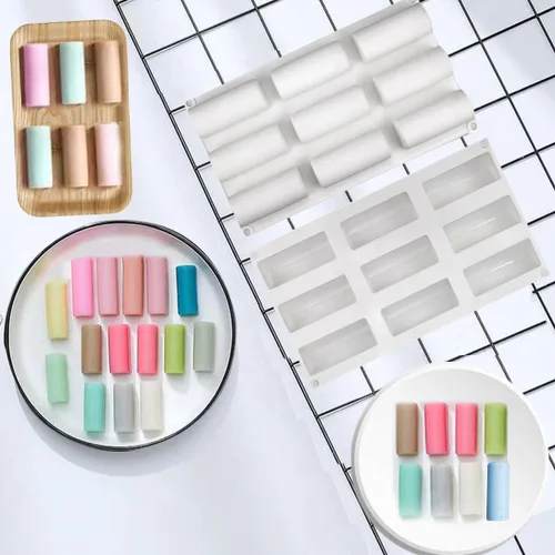 Vista 4 de Moldes cilíndricos de silicona – Molde de troncos de 9 cavidades para tartas, molde de chocolate, moldes de silicona antiadherentes para hornear