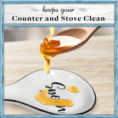 Vista 4 de Home Acre Designs - Reposacucharas para cocina de cerámica en color blanco y negro, decoración moderna de primer nivel, estilo granja