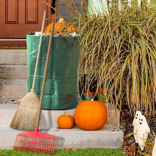 Vista 8 de koity Paquete de 3 bolsas de basura reutilizables de 132 galones, bolsas de césped verticales resistentes con 4 asas reforzadas para hojas de jardín