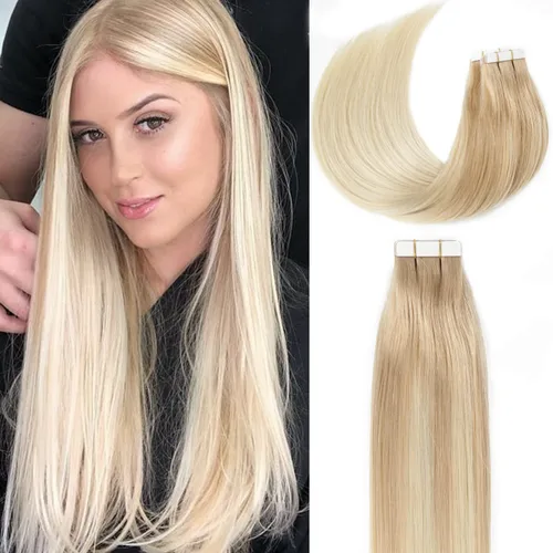 Vista 32 de Lacer Extensiones de cabello humano adhesivas de 12 pulgadas, cinta adhesiva de doble cara para extensiones de cabello de trama cutánea, 20