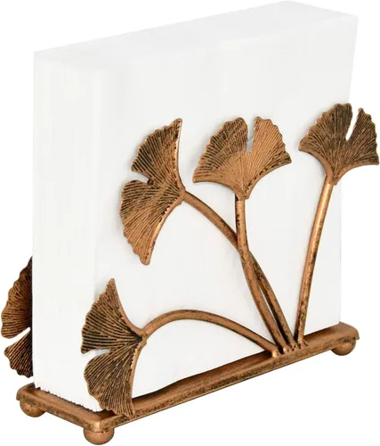 Vista 3 de OwlGift Servilletero moderno con diseño de hojas de ginkgo para mesas, almacenamiento de servilletas de papel de metal para cocina, elegante