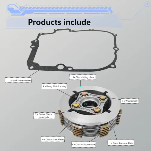 Vista 5 de Kit de embrague completo de alta resistencia con muelles, disco de embrague, placa de embrague y junta para Honda Rebel 250 CMX250/C/X 1985-2016