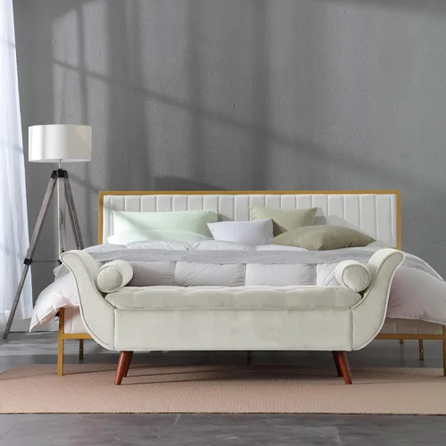 Vista 7 de Banco de almacenamiento al final de la cama para dormitorio, banco de almacenamiento de terciopelo tamaño King de 65" con 2 almohadas, banco sofá