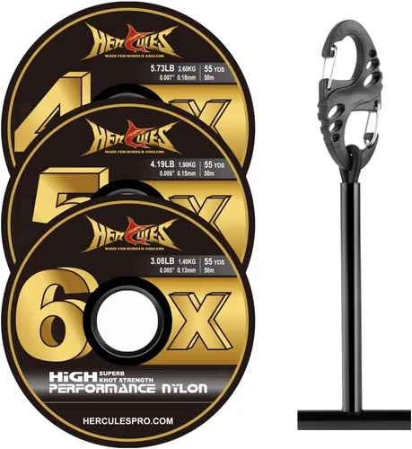 Vista 25 de HERCULES Tippet de pesca con mosca, paquete de 3 con soporte para volquetas, 55 yardas Tippet de nailon transparente 3 piezas con barra de tippet